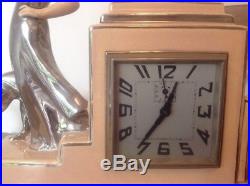 Art Deco French Ceramic Clock ODYV, Lady With Greyhounds C1930