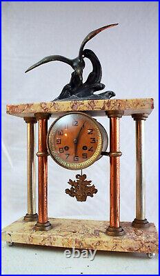 Art Deco French Clock statue Seagull Marble Base Movement by Vincent&Cie