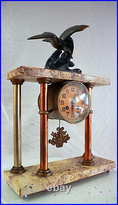 Art Deco French Clock statue Seagull Marble Base Movement by Vincent&Cie