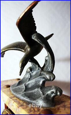 Art Deco French Clock statue Seagull Marble Base Movement by Vincent&Cie