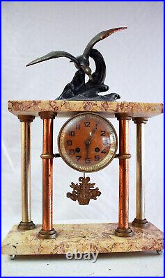 Art Deco French Clock statue Seagull Marble Base Movement by Vincent&Cie