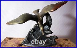 Art Deco French Clock statue Seagull Marble Base Movement by Vincent&Cie