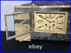 Art Deco French Figural Garniture Mantle Clock Antique Sculpture Marble Egyptian