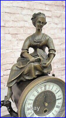 Art Deco French Maiden Mantle Clock Hot Cast Bronze Sculpture Figure