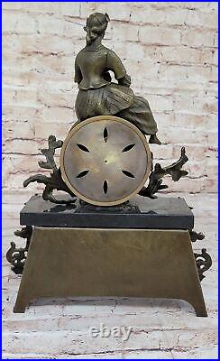 Art Deco French Maiden Mantle Clock Hot Cast Bronze Sculpture Figure Decor