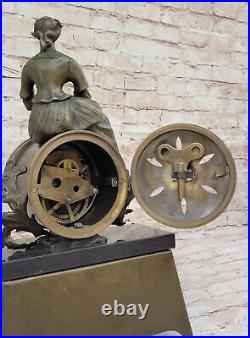 Art Deco French Maiden Mantle Clock Hot Cast Bronze Sculpture Figure Decor