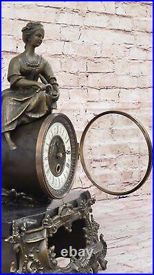 Art Deco French Maiden Mantle Clock Hot Cast Bronze Sculpture Handmade Figure