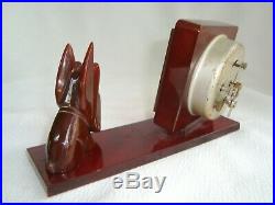 Art Deco French Scottie Dog Amber Color Bakelite Bayard Alarm Clock