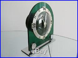 Art Deco Green Acrylic & Chrome Temco Electric Mantel Clock 1930s Working