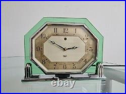 Art Deco Green Glass Chrome Smiths Electric Mantel Clock 1930s Working