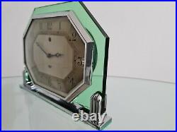 Art Deco Green Glass Chrome Smiths Electric Mantel Clock 1930s Working