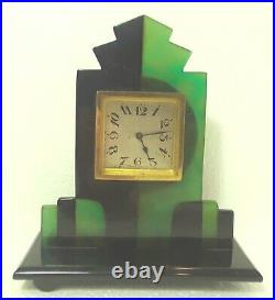Art Deco Junghans German Clock 1925-1930s Green Black Bakelite Antique