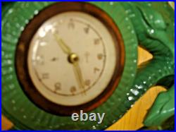 Art Deco Lamp/Clock Semi Nude withDragons/Serpents West Germany Clock #4291