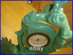 Art Deco Lamp/Clock Semi Nude withDragons/Serpents West Germany Clock #4291