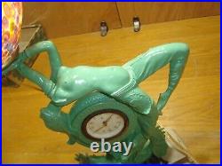 Art Deco Lamp/Clock Semi Nude withDragons/Serpents West Germany Clock #4291