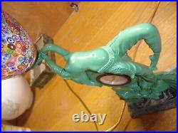 Art Deco Lamp/Clock Semi Nude withDragons/Serpents West Germany Clock #4291