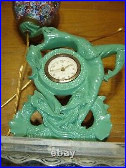 Art Deco Lamp/Clock Semi Nude withDragons/Serpents West Germany Clock #4291