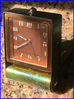 Art Deco Lecoultre 2 days power folding desk / travel Alarm Clock runs c. 1930's