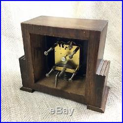 Art Deco Mantle Clock Wooden Oak 8 Day Clockwork Mechanical Circa 1930s