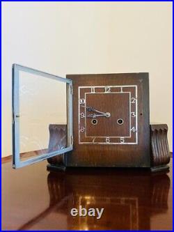 Art Deco Mantle Clock in Dark Oak Case 20th Century