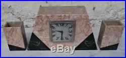 Art Deco Marble Clock & Garnitures, French, 1920's