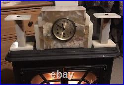 Art Deco Marble Mantle Clock With Garnitures