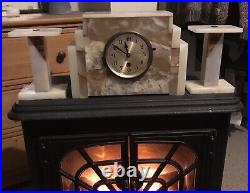 Art Deco Marble Mantle Clock With Garnitures