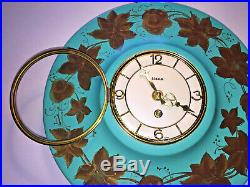 Art Deco Mid Century Modern German HECO 8 Day Metal Wall Clock Turquoise WORKS