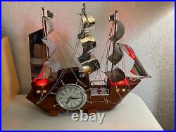 Art Deco Nautical Pirate Ship Lighted Clock By United Clock Corp Tested & Works