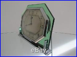 Art Deco Octagonal Green Glass Smiths Electric Mantel Clock 1930s Working