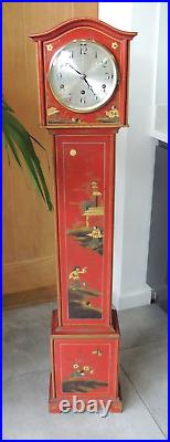 Art Deco Red Chinoiserie Chinese Decor Grand daughter Clock Westminster Chime