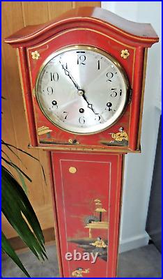 Art Deco Red Chinoiserie Chinese Decor Grand daughter Clock Westminster Chime