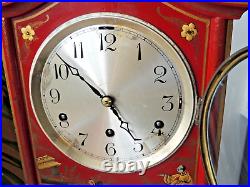 Art Deco Red Chinoiserie Chinese Decor Grand daughter Clock Westminster Chime