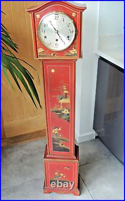 Art Deco Red Chinoiserie Chinese Decor Grand daughter Clock Westminster Chime