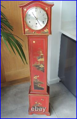 Art Deco Red Chinoiserie Chinese Decor Grand daughter Clock Westminster Chime