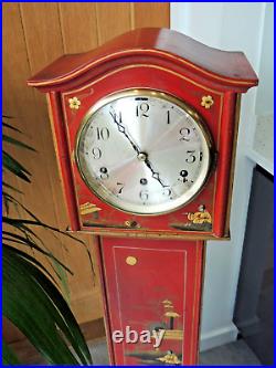 Art Deco Red Chinoiserie Chinese Decor Grand daughter Clock Westminster Chime