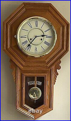 Art Deco Schoolhouse Deep Gong Chime 8 Day Wall Drop Down Working Clock with Key