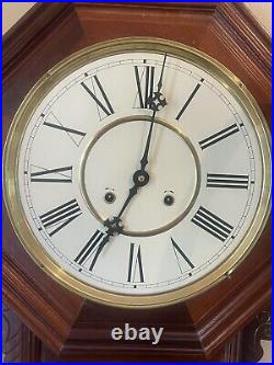 Art Deco Schoolhouse Deep Gong Chime 8 Day Wall Drop Down Working Clock with Key