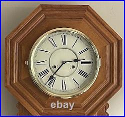 Art Deco Schoolhouse Deep Gong Chime 8 Day Wall Drop Down Working Clock with Key