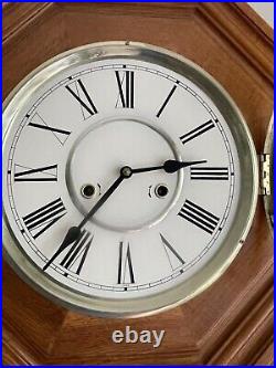 Art Deco Schoolhouse Deep Gong Chime 8 Day Wall Drop Down Working Clock with Key