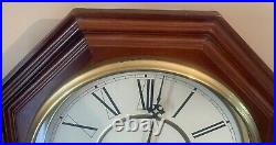 Art Deco Schoolhouse Deep Gong Chime 8 Day Wall Drop Down Working Clock with Key