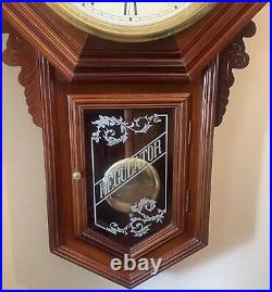 Art Deco Schoolhouse Deep Gong Chime 8 Day Wall Drop Down Working Clock with Key