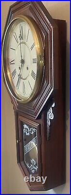 Art Deco Schoolhouse Deep Gong Chime 8 Day Wall Drop Down Working Clock with Key