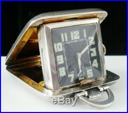 Art Deco Silver Folding Clock Watch, Birmingham 1934, SAPHO 15 Jewel