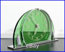 Art Deco Smith Sectric Green Glass & Chrome Mantle Shelf Clock Made in England