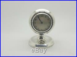 Art Deco Solid Silver Charles Perry & Co Mantel Bedside Desk Clock Chester 1929