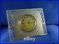 Art Deco Solid Silver Swiss Movement 8 Day Desk Clock by Levi & Salaman, Bir 1928