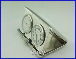 Art Deco Solid Silver Travelling Bedside Clock Barometer