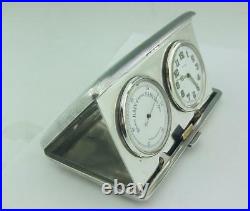 Art Deco Solid Silver Travelling Bedside Clock Barometer