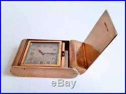 Art Deco Sterling Silver and Gold Asprey Jaeger Lecoultre 8 Day Travel Clock